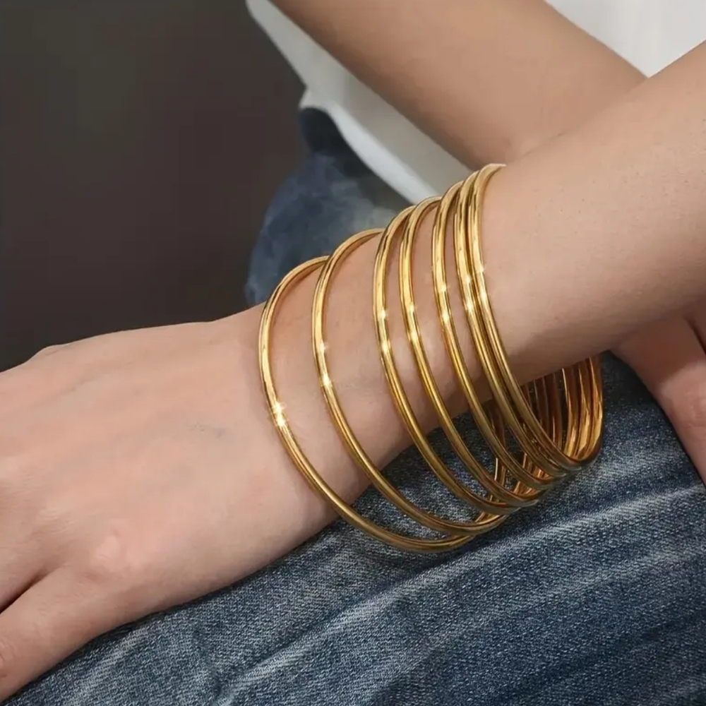 18 KT Gold Over Titanium Bangle Set